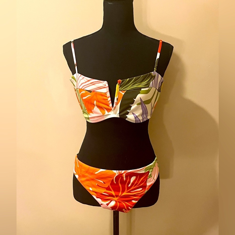 Sanctuary Tropical Print Bikini Set, full coverage bottoms, size XL